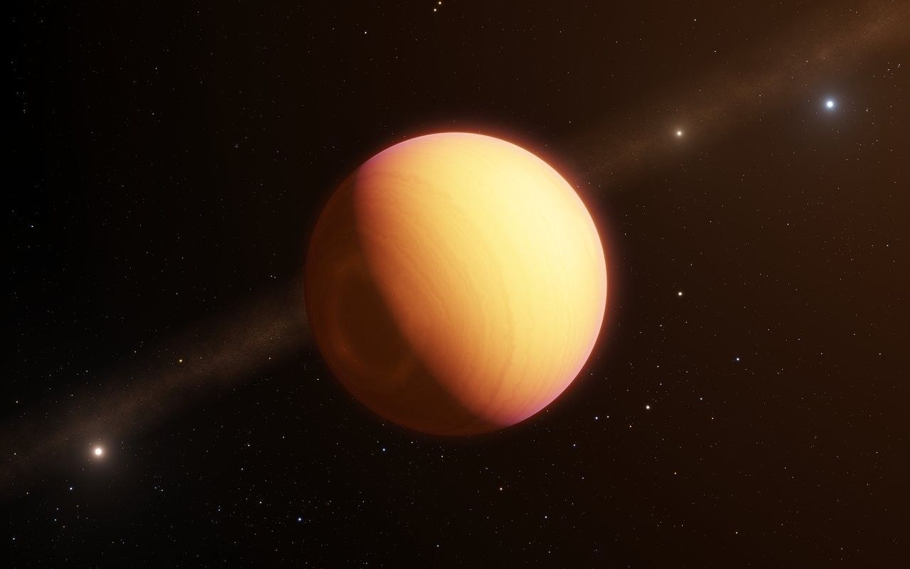 Artystyczna wizualizacja planety pozasłonecznej HR8799 e. Ilustracja: ESO/L. Calçada