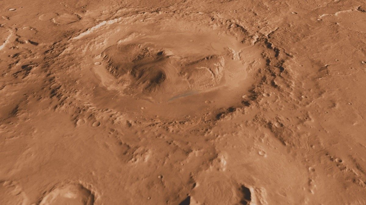 Widok na marsjański krater Gale. Źródło ilustracji: NASA/JPL-Caltech/ASU/UA