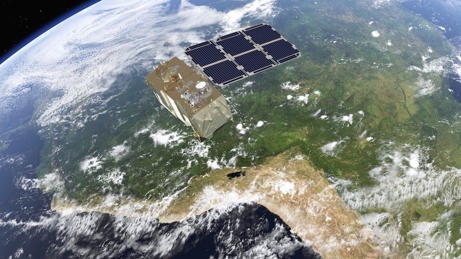Artystyczna wizualizacja satelity obserwacji Ziemi Sentinel-2A na orbicie. Ilustracja: ESA/ATG medialab