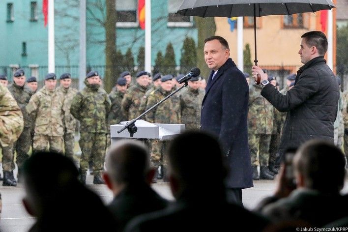 Prezydent Andrzej Duda w dowództwie Wielonarodowego Korpusu Północ-Wschód w Szczecinie. Fot. Jakub Szymczuk/KPRP