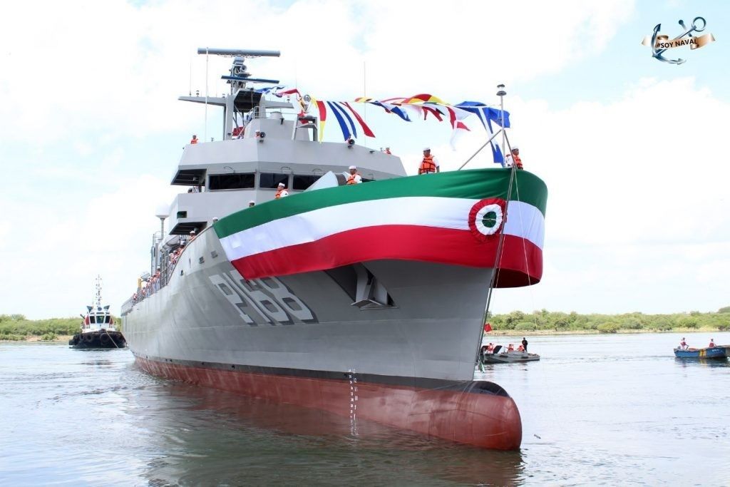 Wodowanie meksykańskiego okrętu patrolowego „Tampico” typu Oaxaca. Fot. Mexican Navy