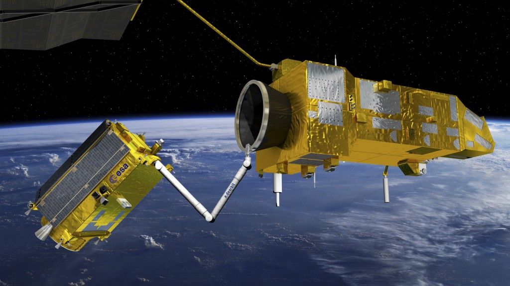 Koncepcja misji ESA e.Deorbit - serwisowego satelity deorbitującego. Fot. ESA [esa.int]