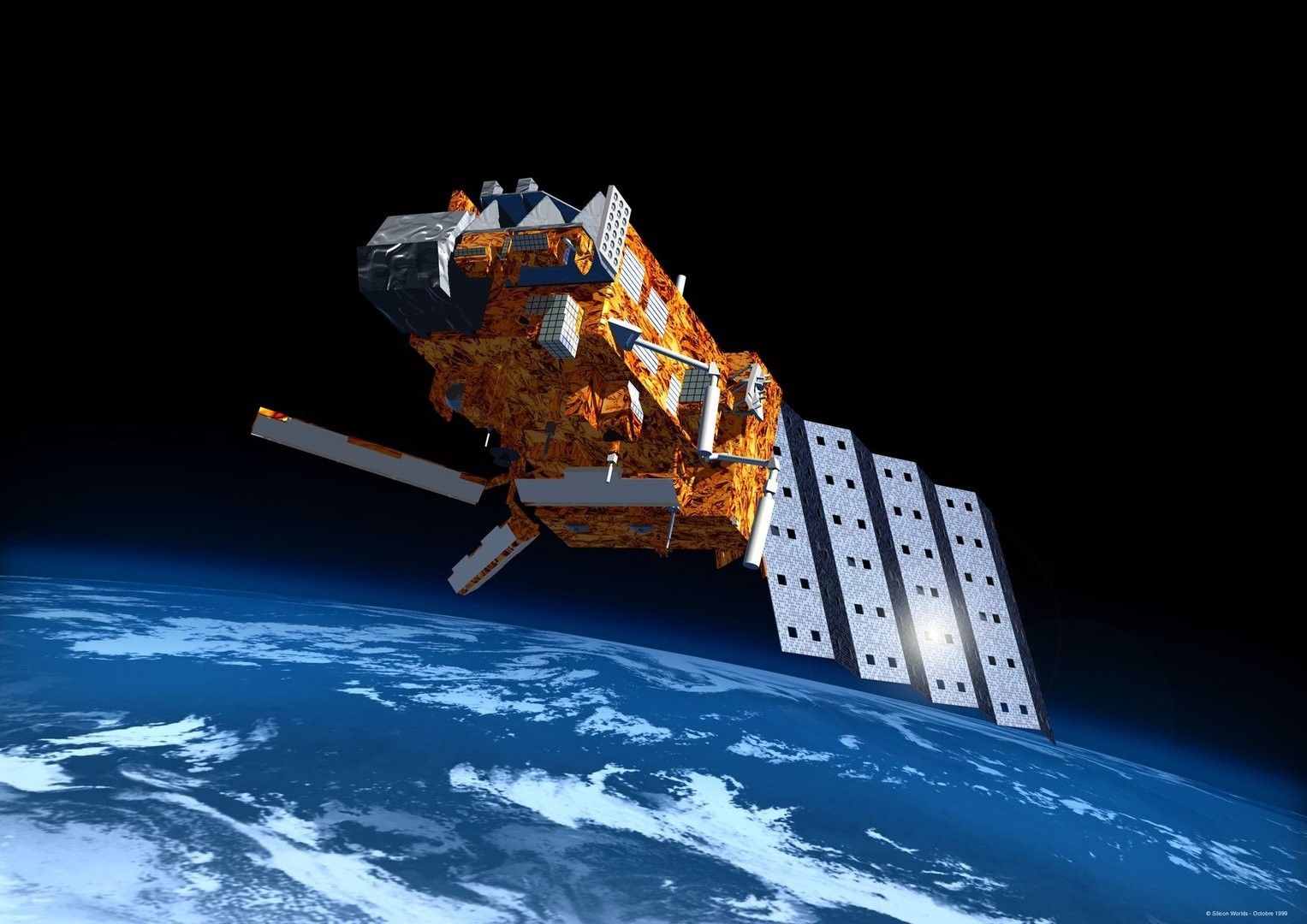 Satelita pogodowy MetOp. Ilustracja:  ESA-Silicon World [esa.int]