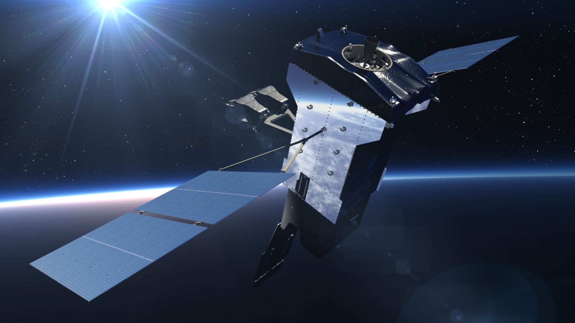 Satelita systemu wczesnego ostrzegania SBIRS - koncepcja graficzna. Ilustracja: Lockheed Martin [lockheedmartin.com]