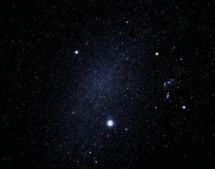 Trójkąt Zimowy w całej okazałości - od prawej do lewej: Betelgeza, Syriusz i Procjon. Fot. Hubble Space Telescope - European Space Agency/Akira Fujii [spacetelescope.org]