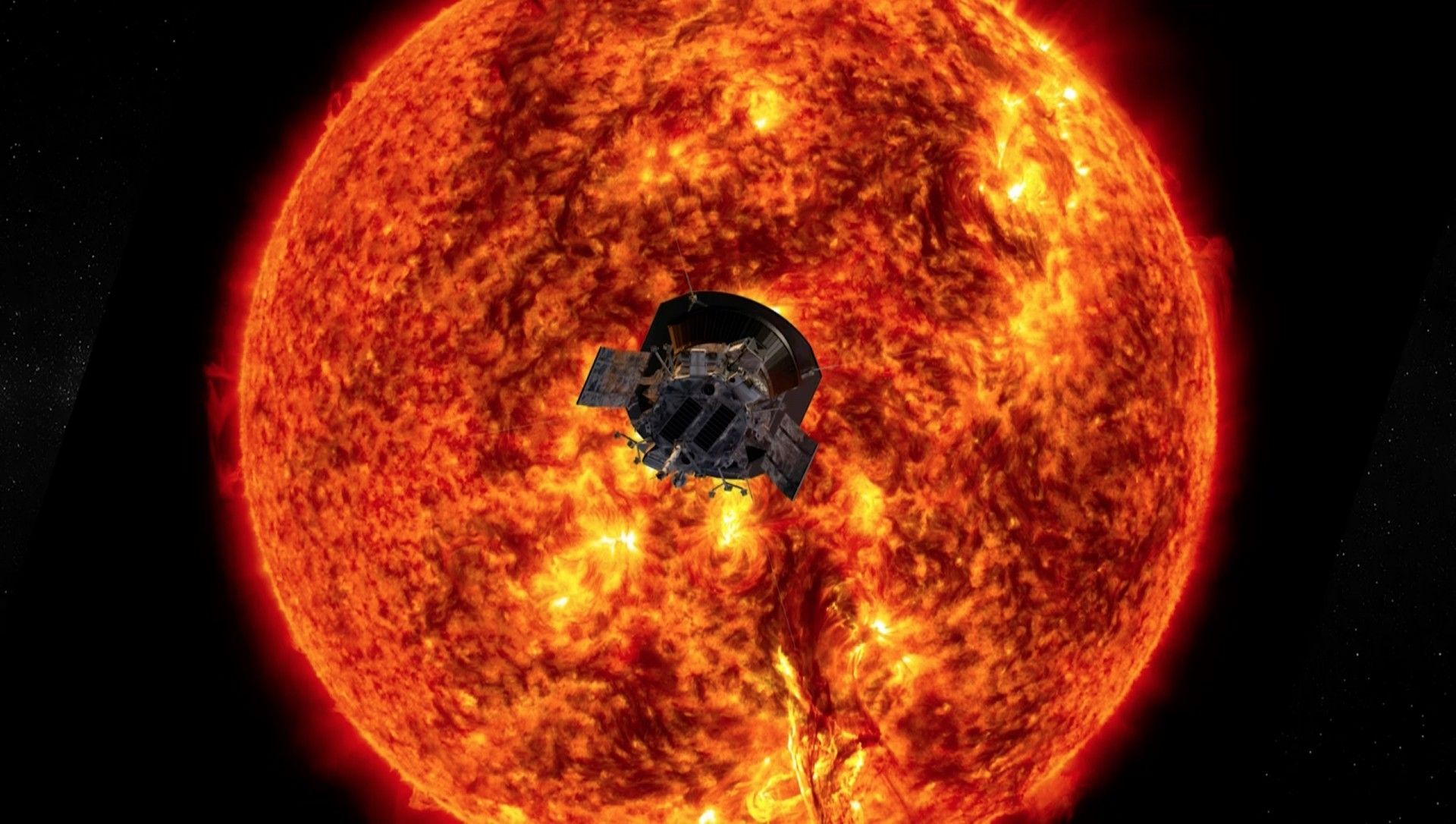 Sonda Parker Solar Probe na tle Słońca (koncepcja graficzna). Źródło: NASA/JHUAPL [nasa.gov]