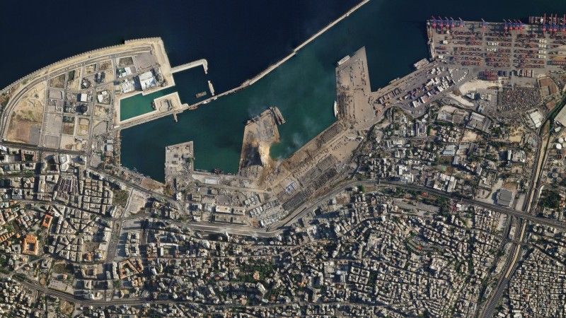 Zbliżenie na zniszczony port w Bejrucie - 5 sierpnia 2020 roku. Fot. Planet Labs