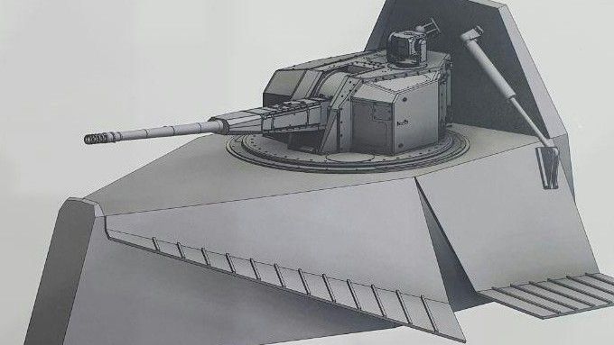 Wersja morska modułu artyleryjskiego AU-220M z otwartymi pokrywami zewnętrznymi. Fot. OA „Centralny Instytut Badawczo – Rozwojowy „Buriewiestnik””