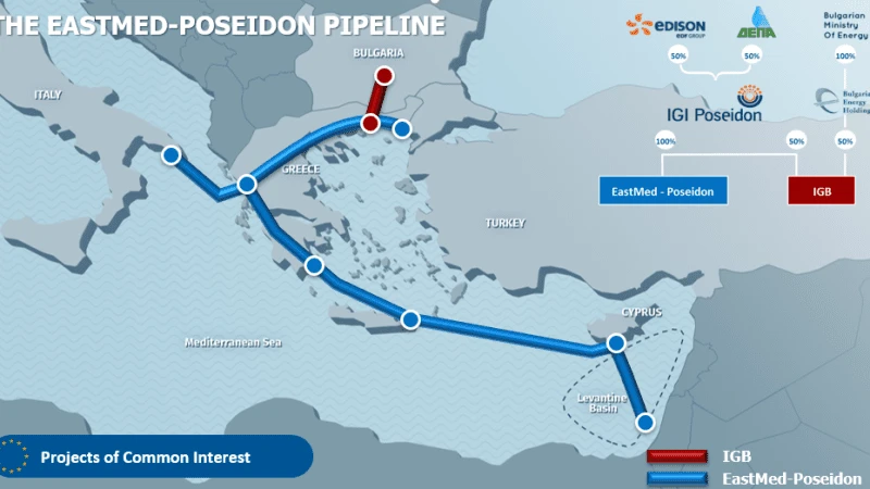 Fot. Trasa projektowanego gazociągu EastMed. Fot. www.igi-poseidon.com