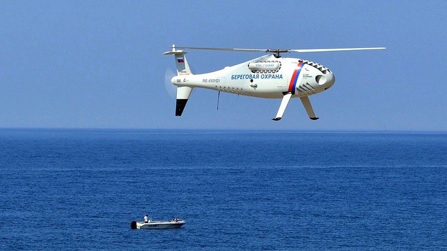 Horizon-100 w barwach rosyjskiej Straży Przybrzeżnej, czyli licencyjny Camcopter S-100. Fot. Camcopter