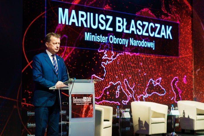 Head of the Polish MoD, Mariusz Błaszczak, outlined the concept of reform of the Polish military procurement system, with the Armament Agency at its foundation, during the Defence24 DAY conference. The body is going to become a new subject responsible for military procurement processes in Poland. Image Credit: Kreatyw Media/Defence24.pl.