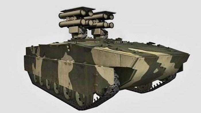 Wizualizacja zabudowy wyrzutni Kornet-D1 na pojeździe BMD-4M. Rys. Uralwagonzawod