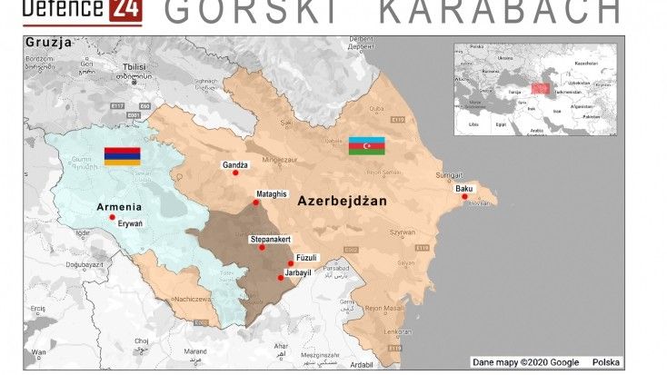 Szusza leży zaledwie około 15 km na południe od Stepanakertu. Mapa: Katarzyna Głowacka/Defence24.pl