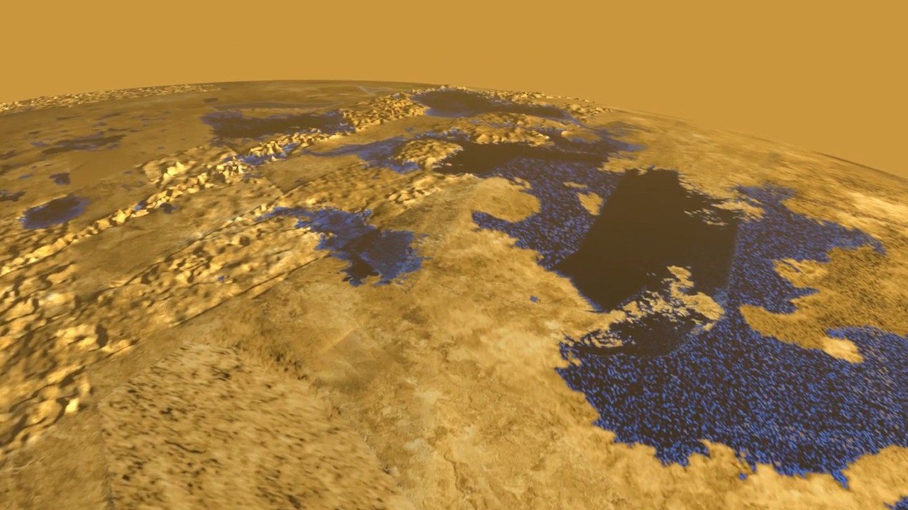 Wizualizacja przedstawiająca znaczną część Kraken Mare. Ilustracja: NASA [solarsystem.nasa.gov]