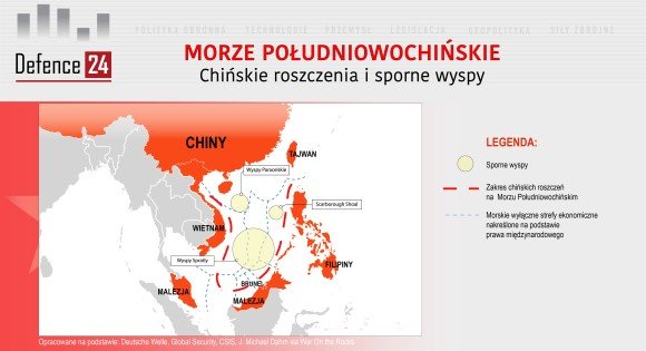 Zasięg chińskich roszczeń na Morzu Południowochińskim. Rys. Defence24 – Opracowane na bazie materiałów Global Security/CSIS
