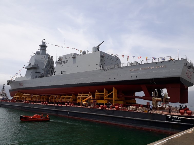 Okręt „Paolo Thaon di Revel” podczas wodowania 15 czerwca 2019 r. Fot. Fincantieri