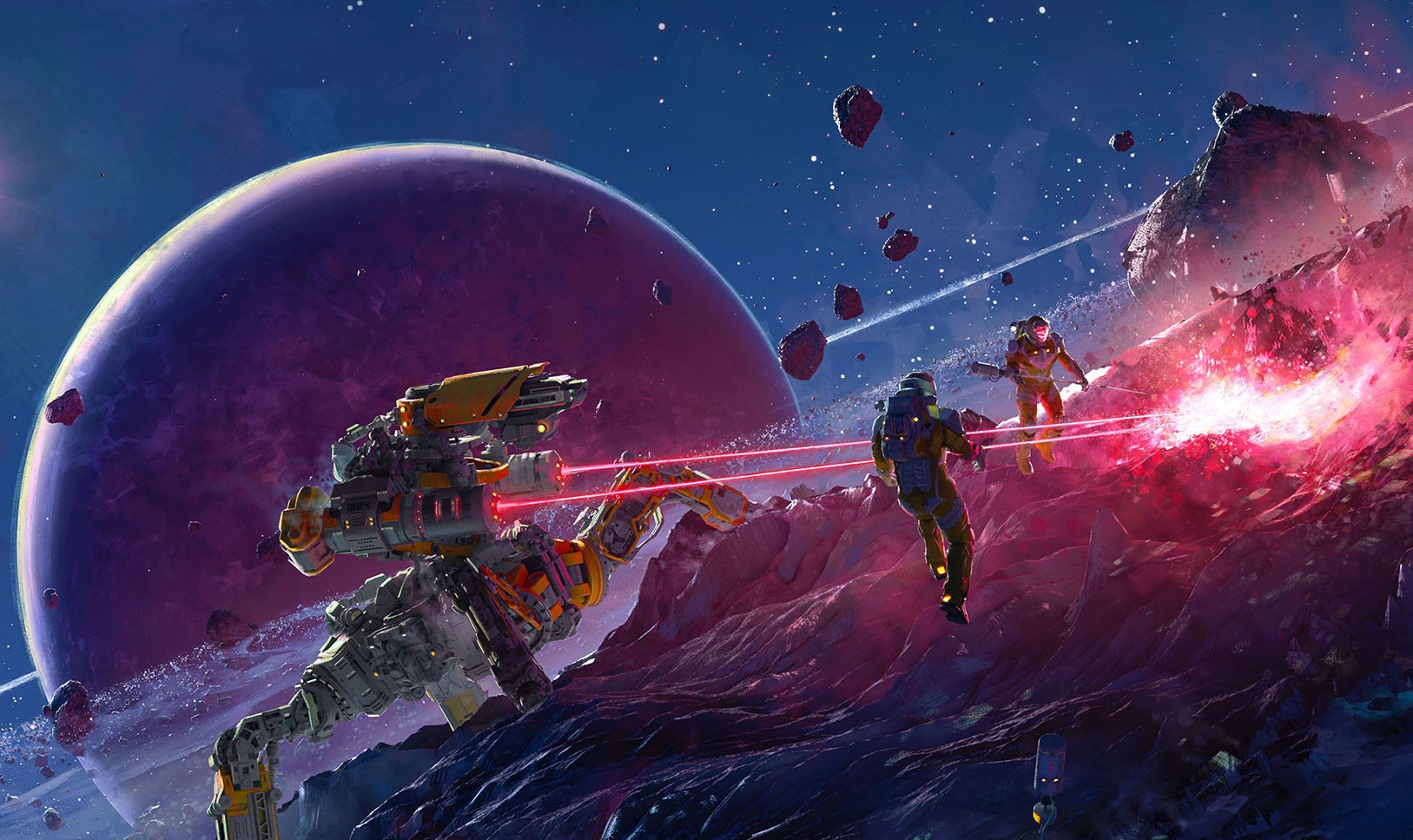 Scena z grafiki okładkowej do gry Beyond Humanity: Astrominers. Ilustracja: Three Headed Monster/Maciej Rębisz [bhcolonies.com]