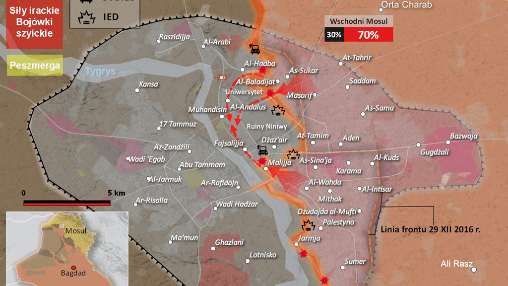 Bitwa o Mosul - 12.01.2017 r. Mapa: Defence24.pl