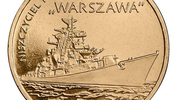Moneta z niszczycielem rakietowym ORP „Warszawa” będzie „wodowana” 4 maja w Warszawie  – fot. NBP
