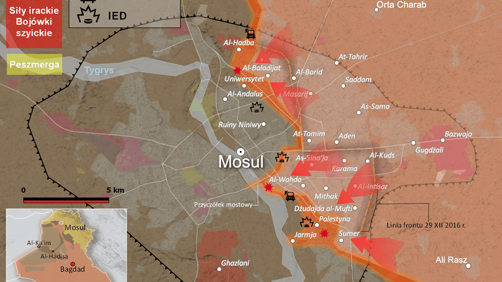 Bitwa o Mosul - 9 I 2017 r. Mapa: Defence24.pl