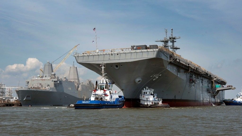 USS America jeszcze w basenach stoczniowych - fot. Huntington Ingalls Industries