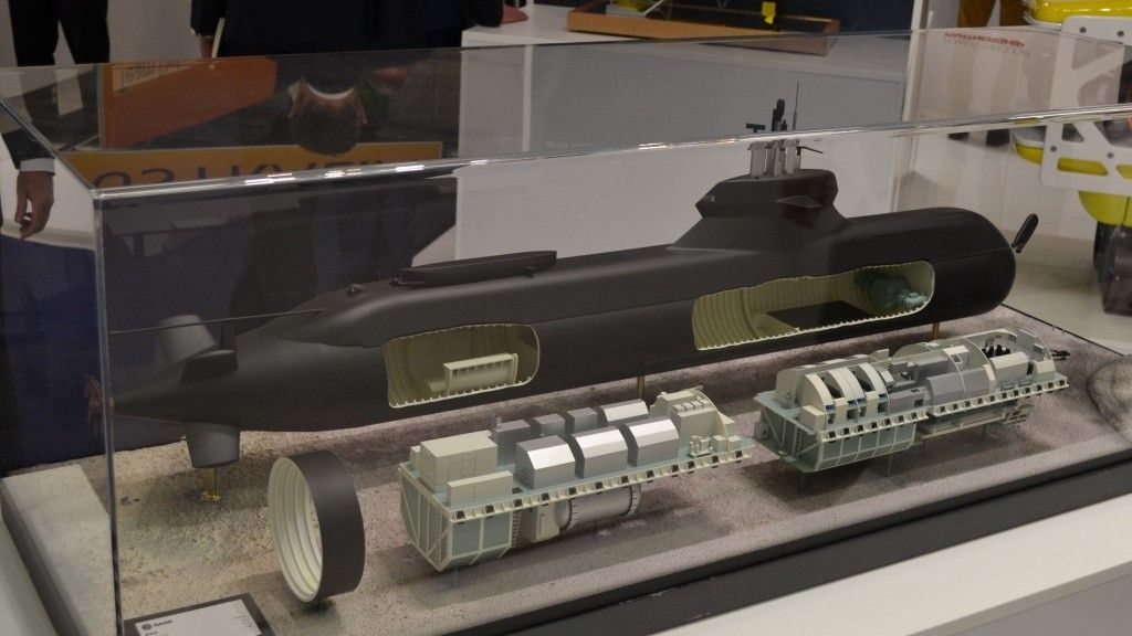 Model okrętu podwodnego A26 na stanowisku szwedzkiej firmy Saab– fot. M.Dura/Defence24.pl