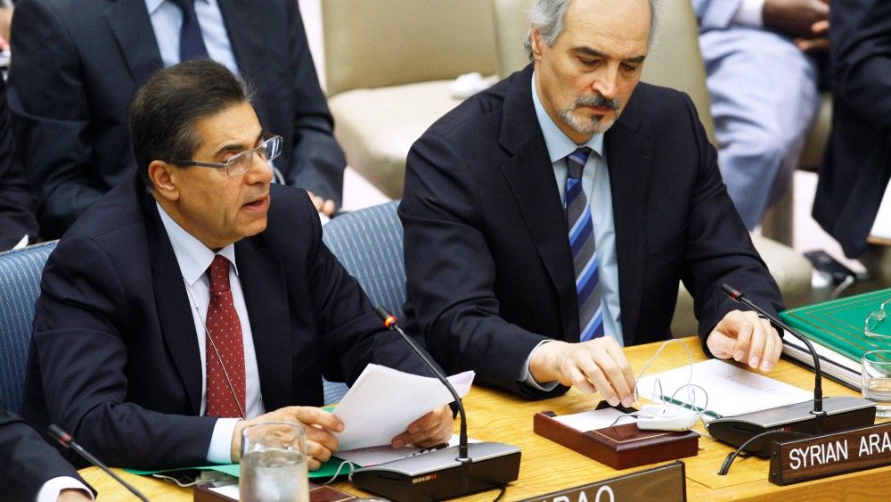 Syryjski wiceminister SZ Mohammed Al-Doreky i ambasador Syrii w UN Baszar Dżafari podczas obrad RB ONZ - fot. ONZ.