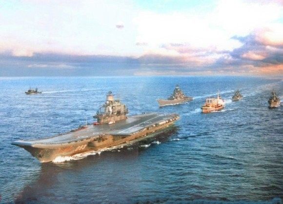 Styczeń 2012 roku, grupa rosyjskich okrętów na czele z Admirałem Kuzniecowem zmierza do Syrii- fot. 02varvara.wordpress.com