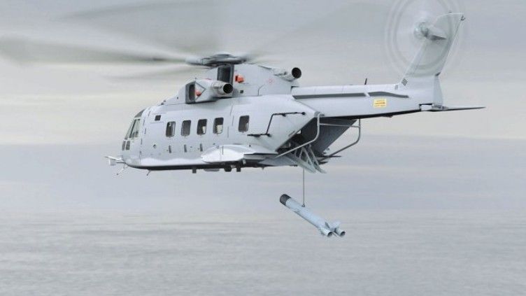 Artystyczna wizja śmigłowca AW101 opuszczającego  system holowany przez tylną rampę – fot. AgustaWestland