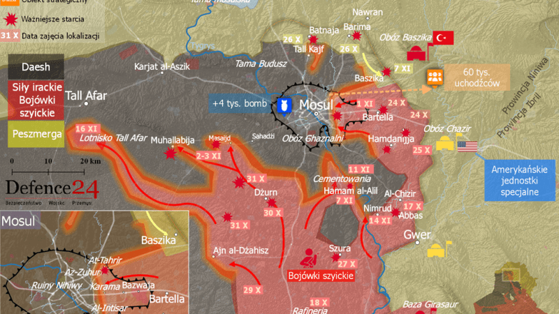 Bitwa Mosul 18 XI 2016 r. Mapa: Defence24.pl