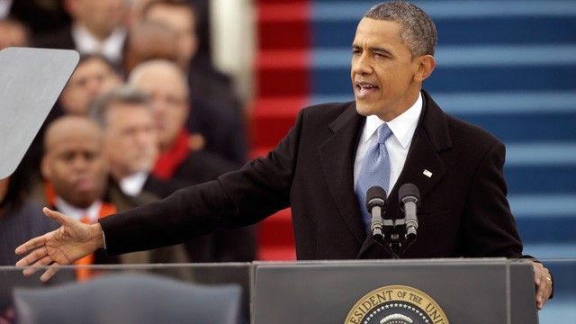 Barack Obama podczas przemówienia inauguracyjnego - fot. AP