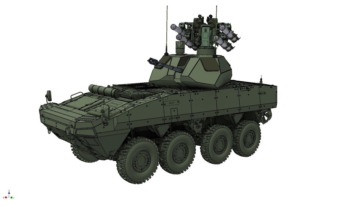 Model artyleryjsko-rakietowego zestawu na KTO Rosomak. Ilustracja: PGZ.