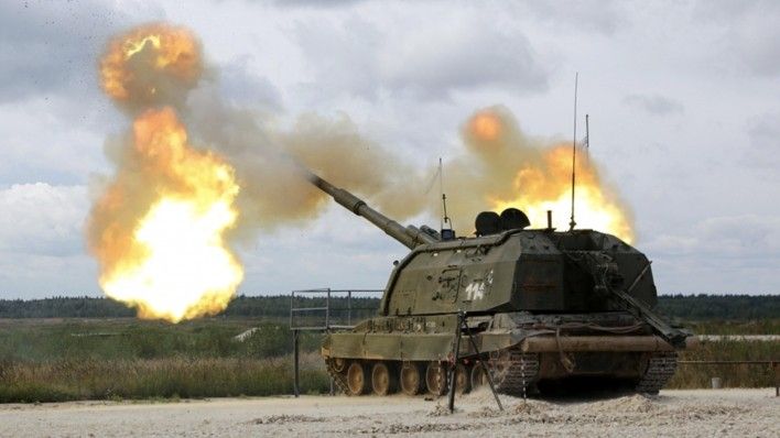 Msta-S howitzers are using the Krasnopol PGMs more and more often. Image Credit: mil.ru