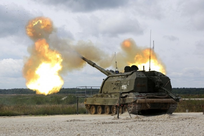Msta-S howitzers are using the Krasnopol PGMs more and more often. Image Credit: mil.ru