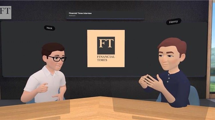 Awatar Nicka Clegga w rozmowie z awatarem dziennikarza FT w metawersum.