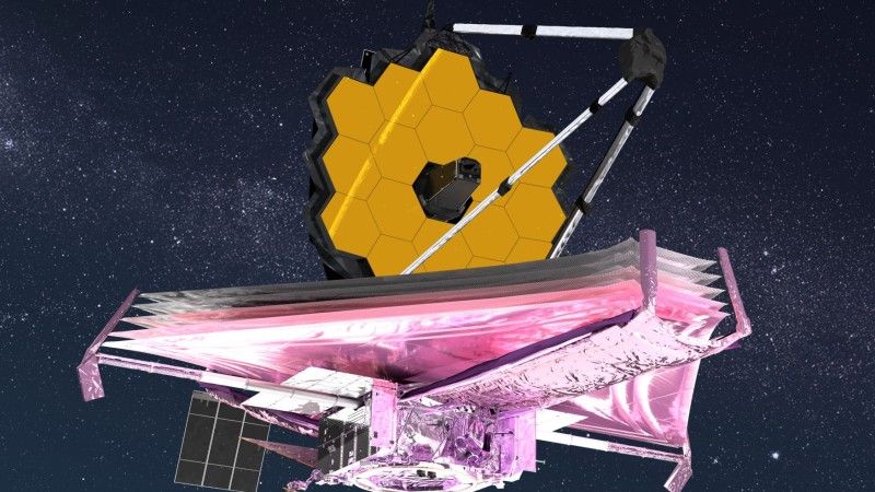 Rysunek koncepcyjny Teleskopu Kosmicznego Jamesa Webba