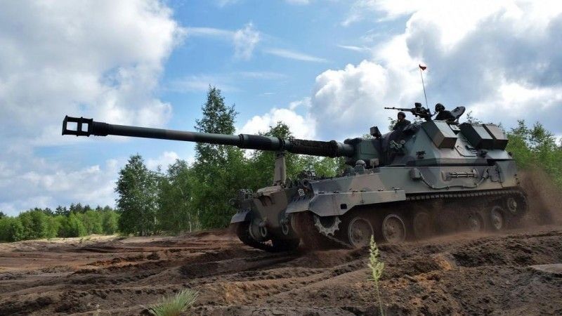 Krab howitzer during an exercise.