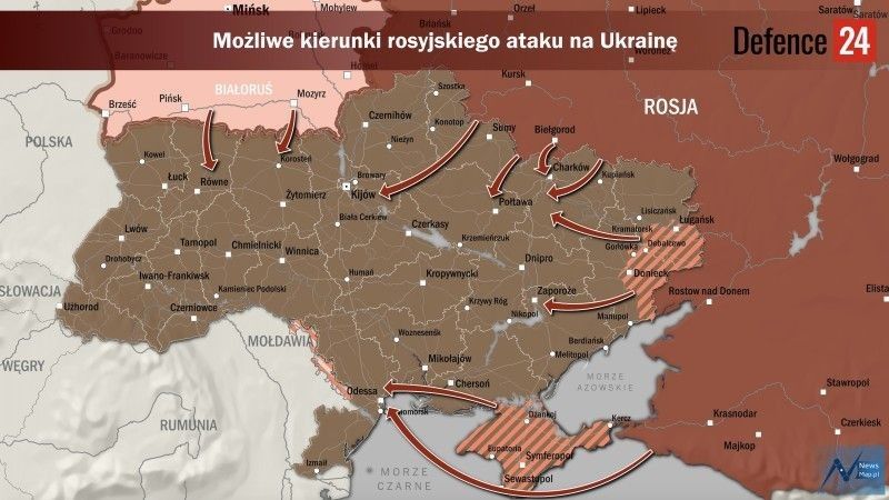Atak na Ukrainę może być wyprowadzony z różnych kierunków, w tym z Białorusi.