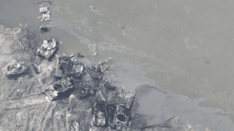 Spiętrzenie rosyjskich wozów, które próbowały uciekać z południowego brzegu Siewierskiego Dońca