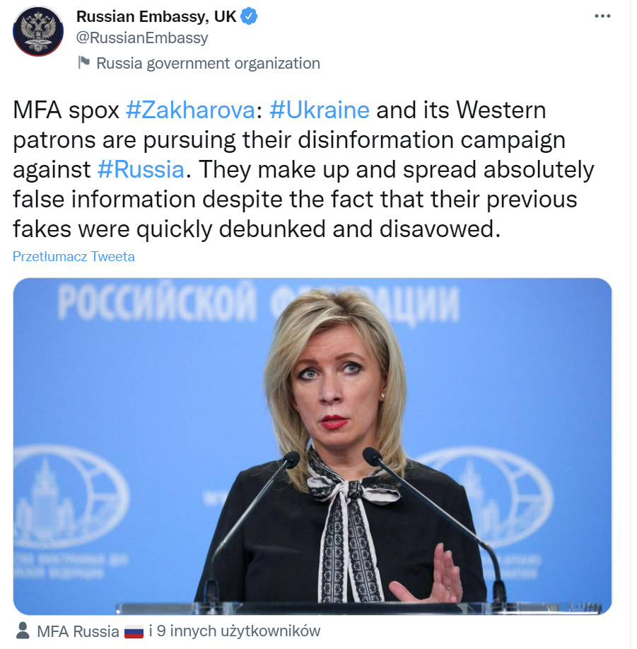 Przykład dezinformacji przez rosyjską ambasadę w Wielkiej Brytanii