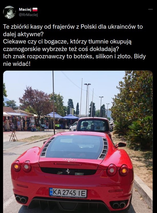 Przykład antyukraińskiego wpisu na Twitterze