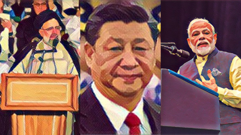 Od lewej: prezydent Iranu Ebrahim Raisi, prezydent Chin Xi Jinping i premier Indii Narendra Modi