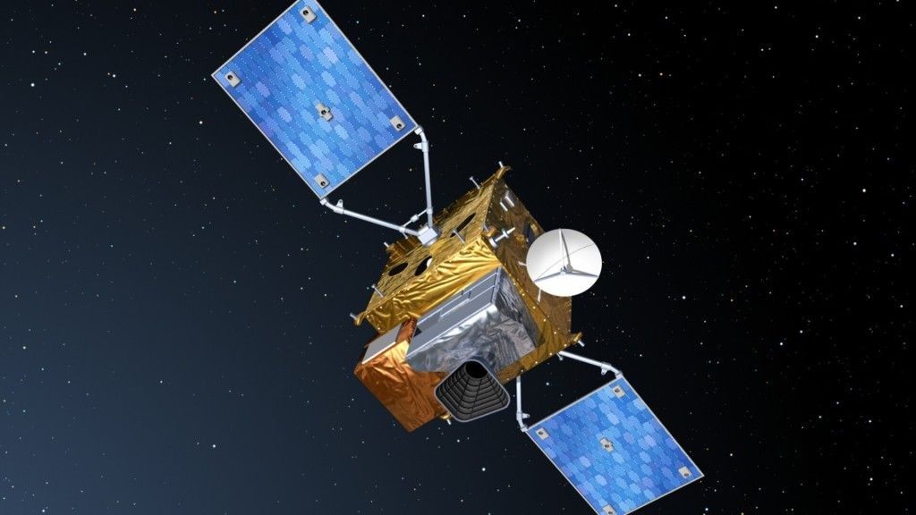 Artystyczna ilustracja satelity Sentinel-4 działającego już na orbicie