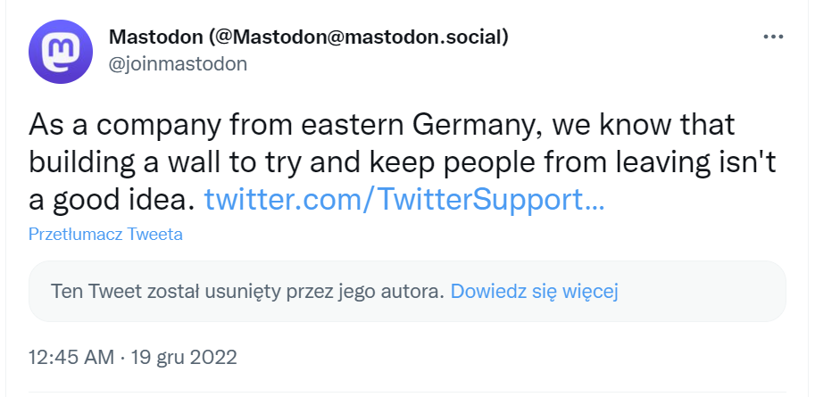 Konto Mastodon zostało przywrócone na Twitterze
