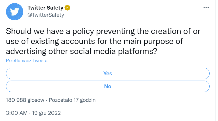 W serwisie Twitter pojawiła się ankieta dla użytkowników platformy