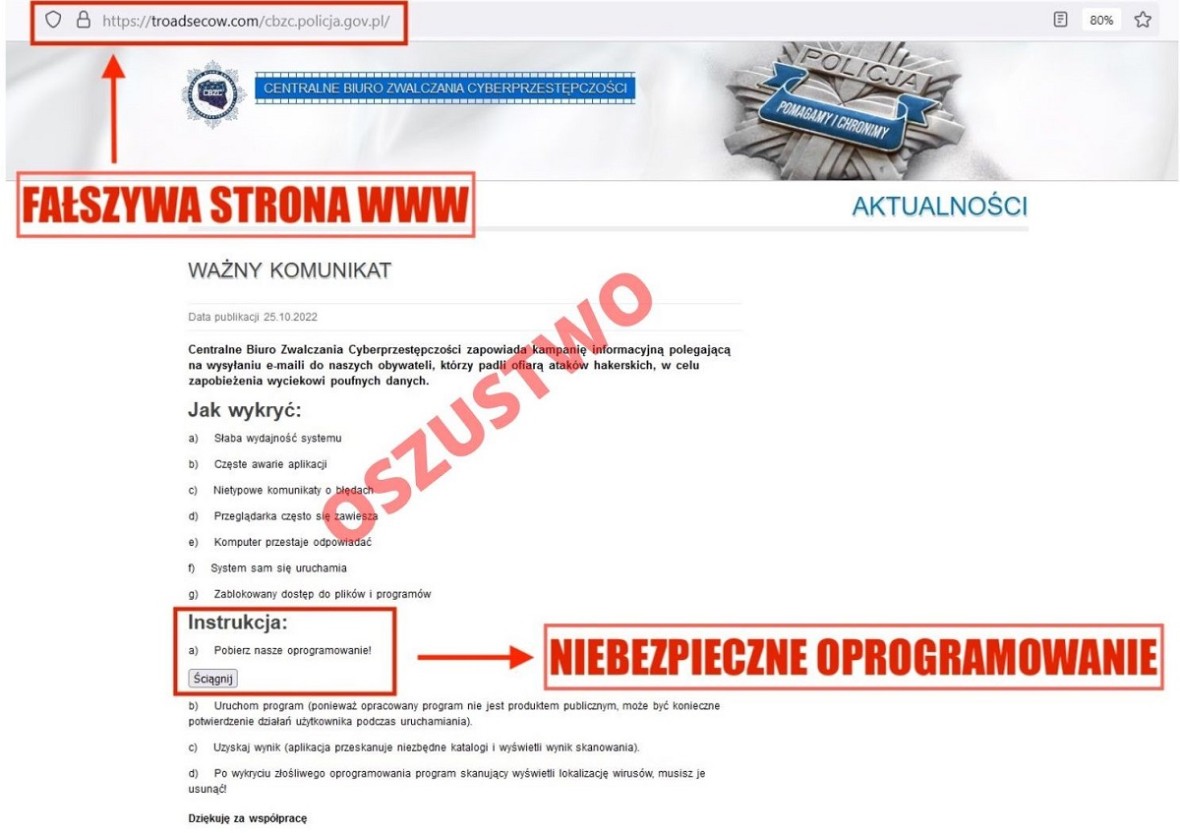 Fałszywa strona internerowa, podszywająca się pod cyberpolicję