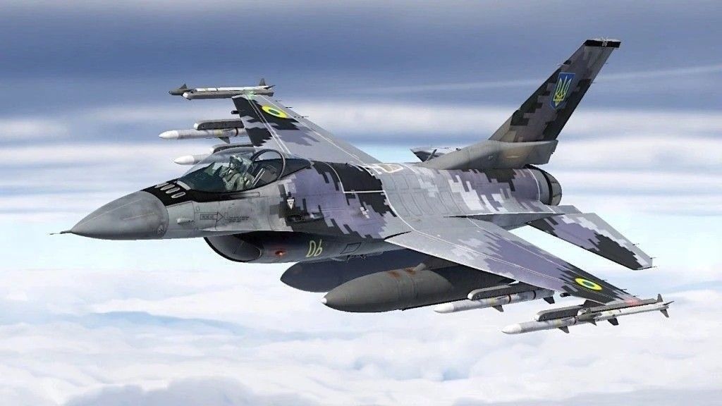 Artystyczna wizja F-16 w kamuflażu typowym dla Sił Powietrznych Ukrainy.
.