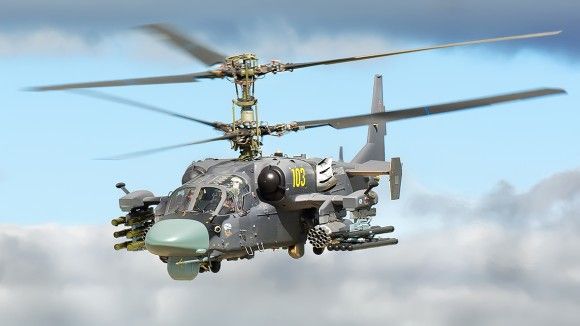 Śmigłowiec szturmowy Kamow Ka-52K należący do Marynarki Wojennej Rosji (WMF) na wystawie Armija-2020.