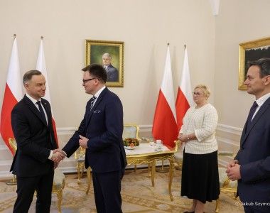 Prezydent Andrzej Duda i marszałek Sejmu Szymon Hołownia