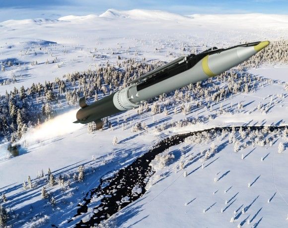 Wizualizacja wystrzelenia pocisku GLSDB z bombą szybującą GBU-39/B Small Diameter Bomb.